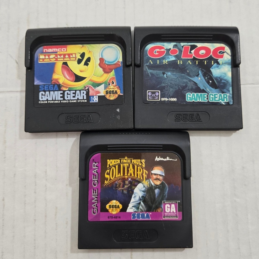 Sega Game Gear 3 Game Lot Pac Man G LOC Air Battle Solitaire 90s Vintage